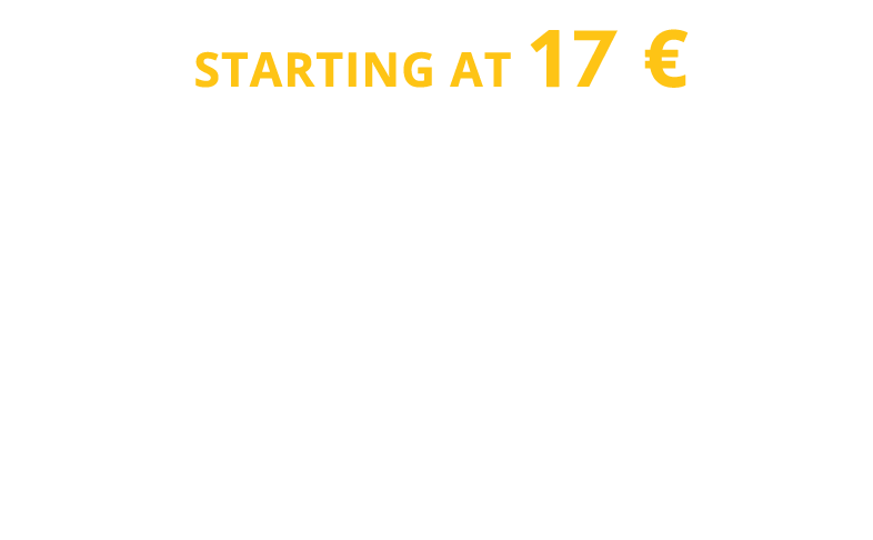 Starting at 16 €, caravan or tent + car or camper + electricity + 1 or 2 persons + tourist tax + dogs